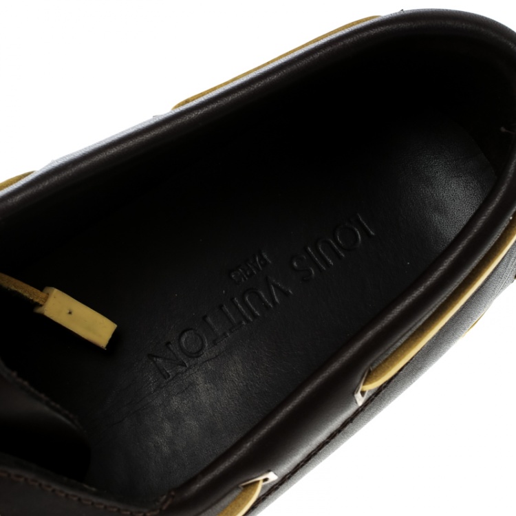 Pre Owned Louis Vuitton Brown Leather Boat Loafers Size 42