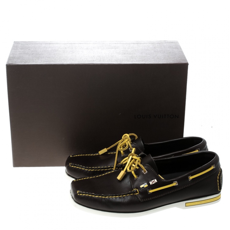 Pre Owned Louis Vuitton Brown Leather Boat Loafers Size 42