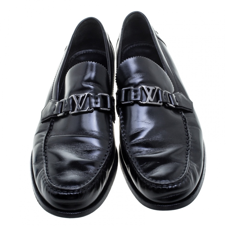 Pre Owned Louis Vuitton Black Leather Major Loafers Size 44.5