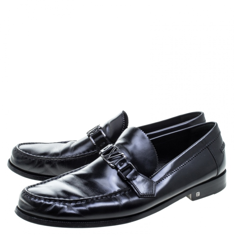Pre Owned Louis Vuitton Black Leather Major Loafers Size 44.5