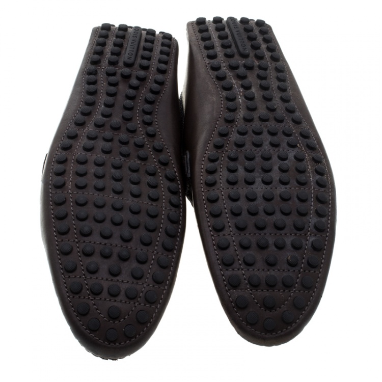 Pre Owned Louis Vuitton Brown Leather and Suede Trim Hockenheim Moccasins Size 43