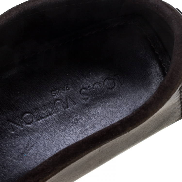 Pre Owned Louis Vuitton Brown Leather and Suede Trim Hockenheim Moccasins Size 43