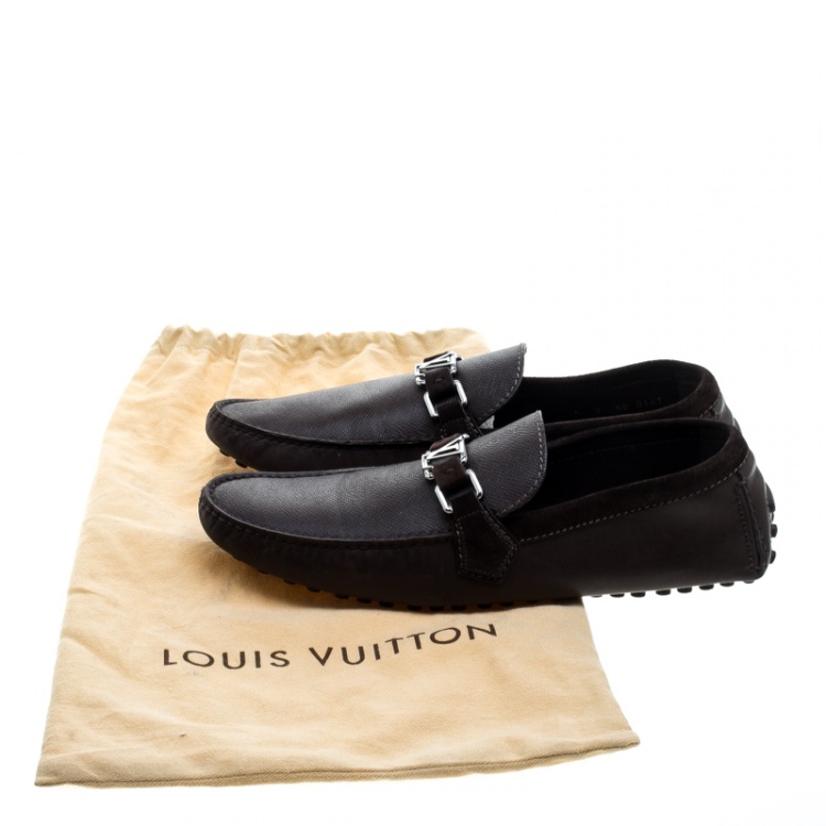 Pre Owned Louis Vuitton Brown Leather and Suede Trim Hockenheim Moccasins Size 43
