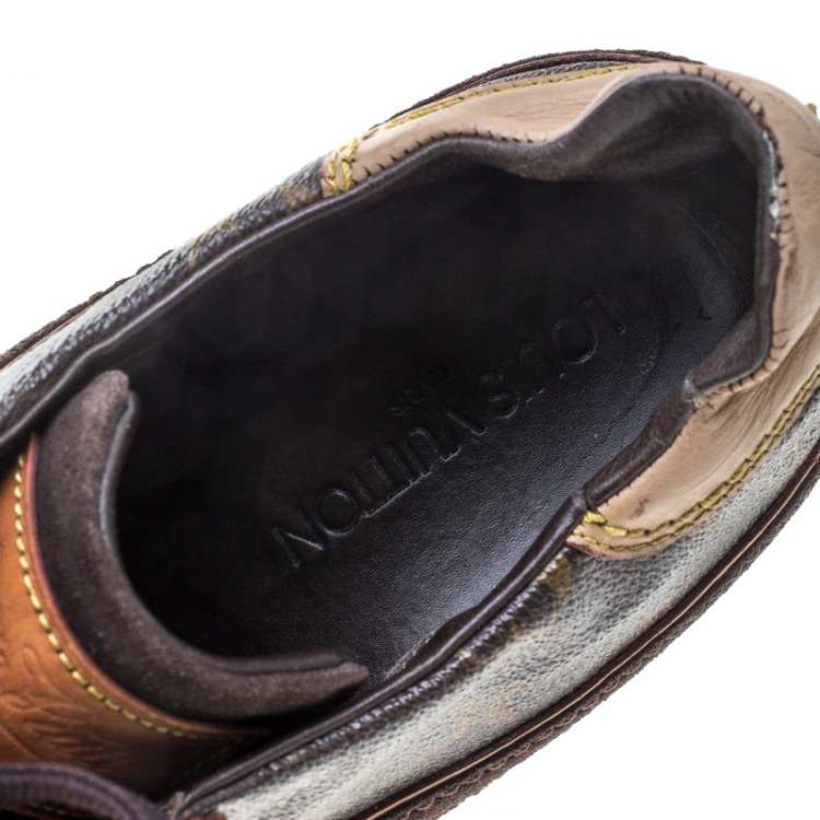 Pre Owned Louis Vuitton Brown Monogram Canvas and Suede Low Top Sneakers Size 45