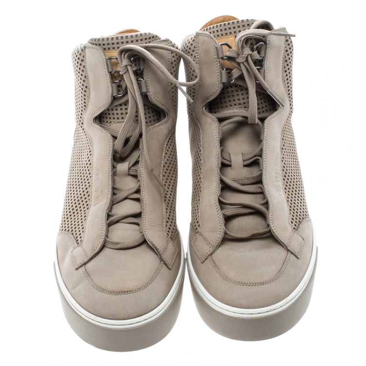 Pre Owned Louis Vuitton Beige Perforated Nubuck Speaker High Top Sneakers Size 44