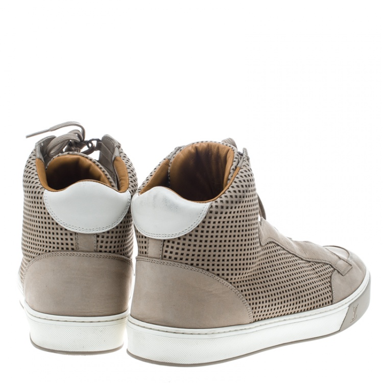 Pre Owned Louis Vuitton Beige Perforated Nubuck Speaker High Top Sneakers Size 44