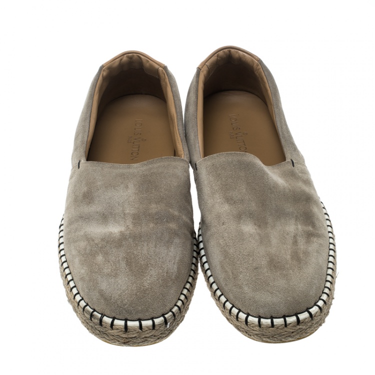 Pre Owned Louis Vuitton Beige Suede Slip On Espadrilles Size 44.5