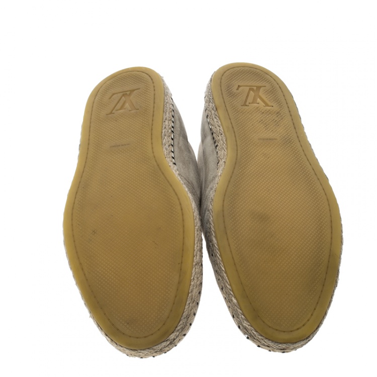 Pre Owned Louis Vuitton Beige Suede Slip On Espadrilles Size 44.5