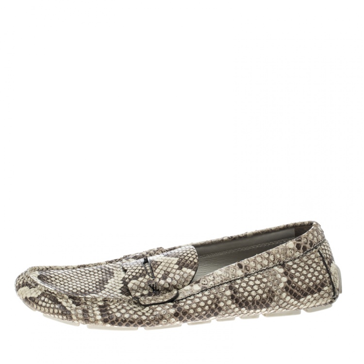 Pre Owned Louis Vuitton Beige/Brown Python Penny Loafers Size 43.5