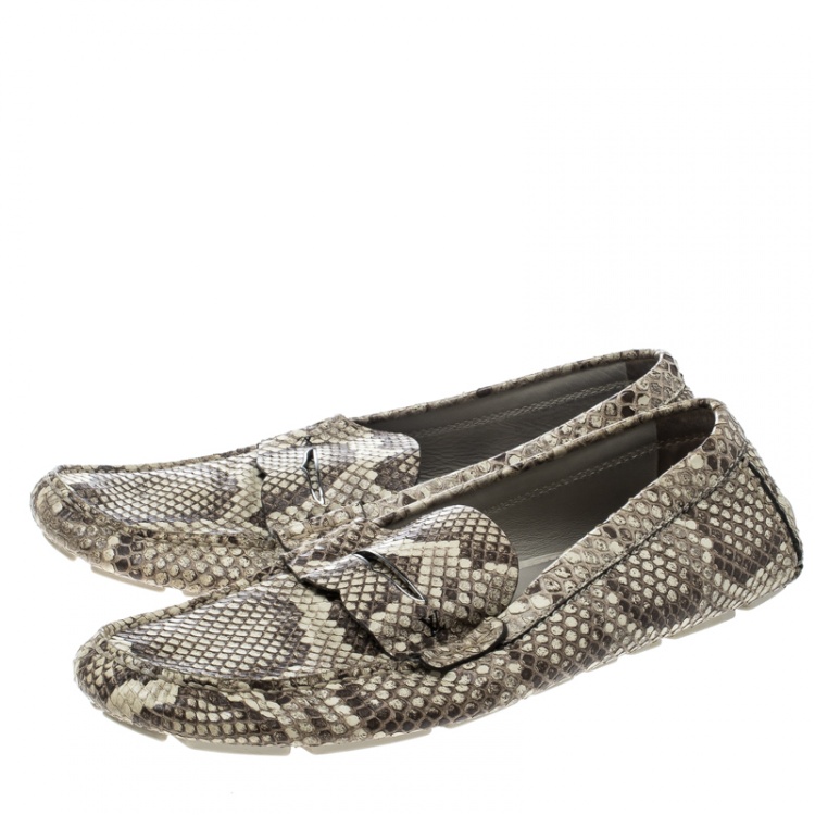 Pre Owned Louis Vuitton Beige/Brown Python Penny Loafers Size 43.5