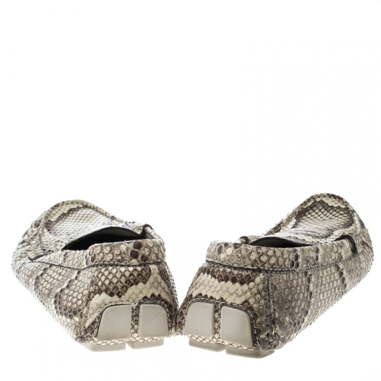 Pre Owned Louis Vuitton Beige/Brown Python Penny Loafers Size 43.5