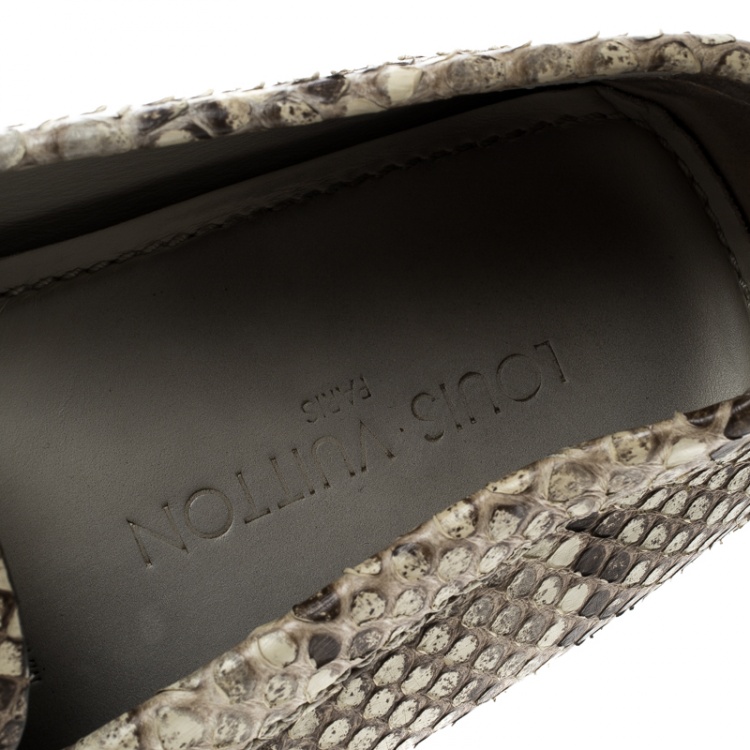 Pre Owned Louis Vuitton Beige/Brown Python Penny Loafers Size 43.5