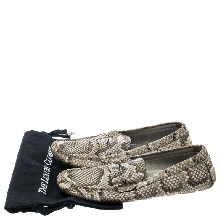 Pre Owned Louis Vuitton Beige/Brown Python Penny Loafers Size 43.5