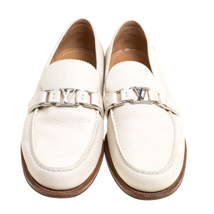 Pre Owned Louis Vuitton Off White Leather Major Loafers Size 45