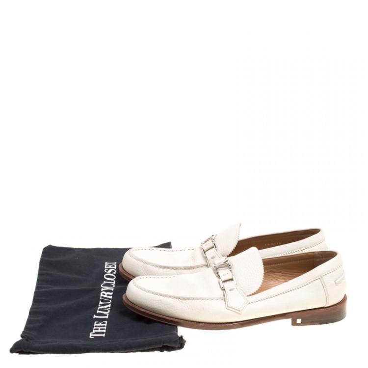 Pre Owned Louis Vuitton Off White Leather Major Loafers Size 45