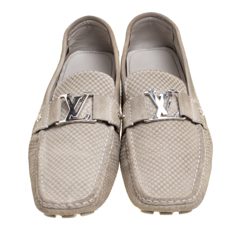Pre Owned Louis Vuitton Grey Suede Damier Ebene Check Monte Carlo Loafers Size 45