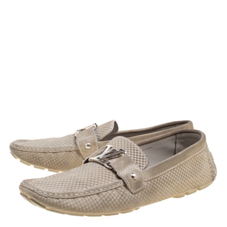 Pre Owned Louis Vuitton Grey Suede Damier Ebene Check Monte Carlo Loafers Size 45