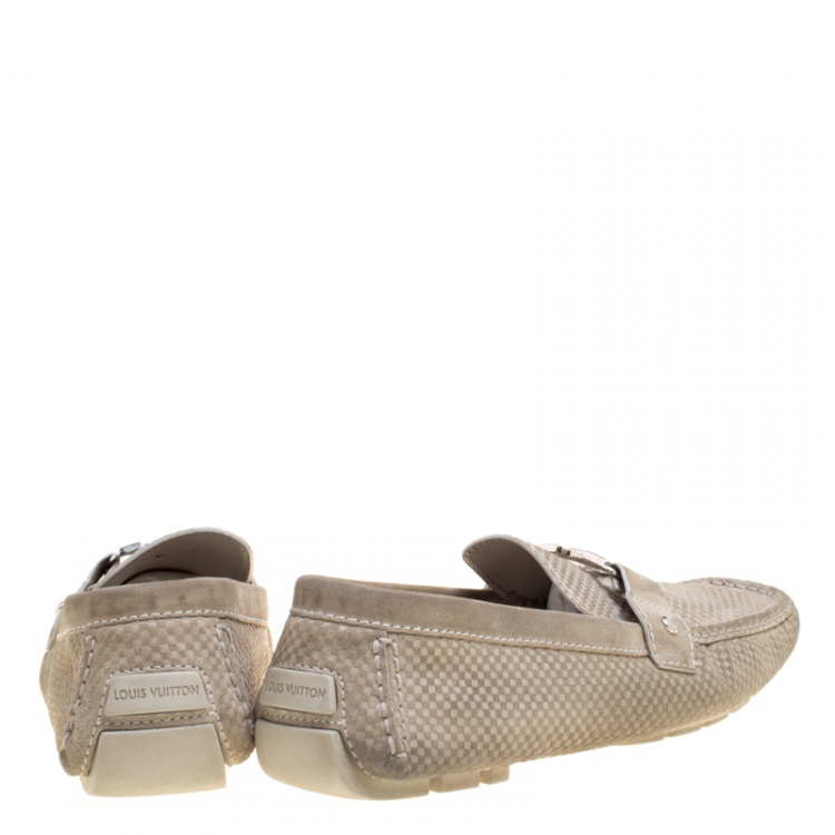 Pre Owned Louis Vuitton Grey Suede Damier Ebene Check Monte Carlo Loafers Size 45