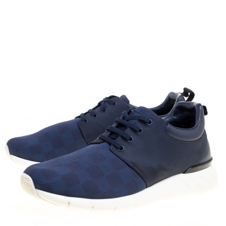 Pre Owned Louis Vuitton Blue Damier Nylon and Nubuck Fastlane Sneakers Size 42.5