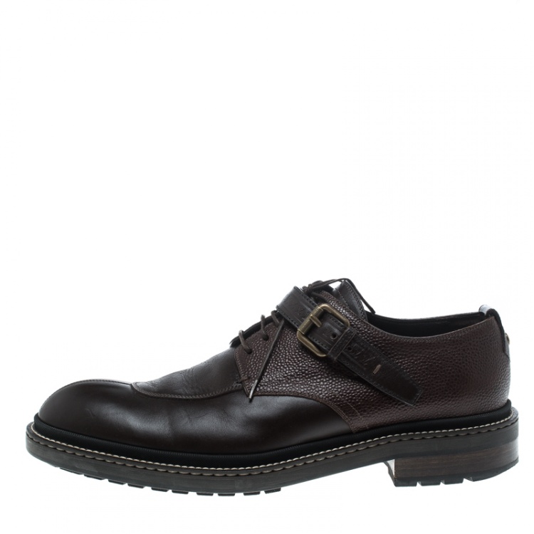 Pre Owned Louis Vuitton Brown Leather Lace Up Buckle Detail Oxfords Size 42.5