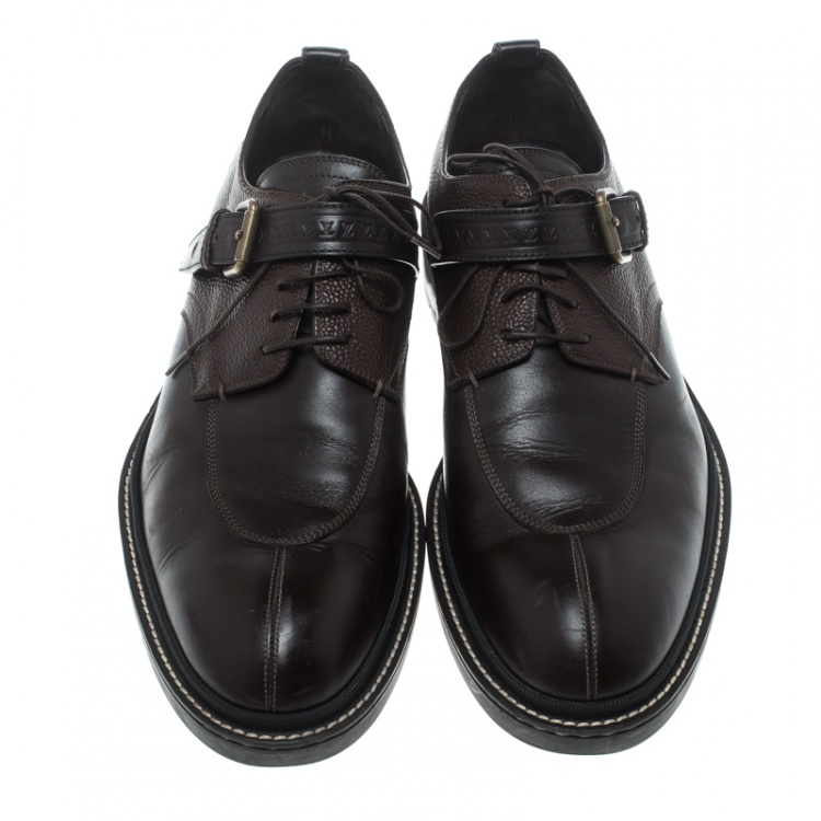 Pre Owned Louis Vuitton Brown Leather Lace Up Buckle Detail Oxfords Size 42.5
