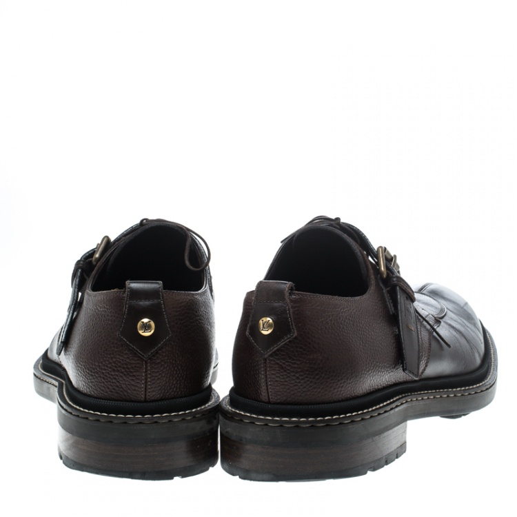 Pre Owned Louis Vuitton Brown Leather Lace Up Buckle Detail Oxfords Size 42.5