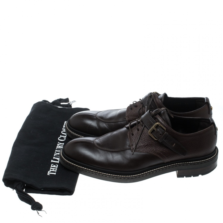 Pre Owned Louis Vuitton Brown Leather Lace Up Buckle Detail Oxfords Size 42.5