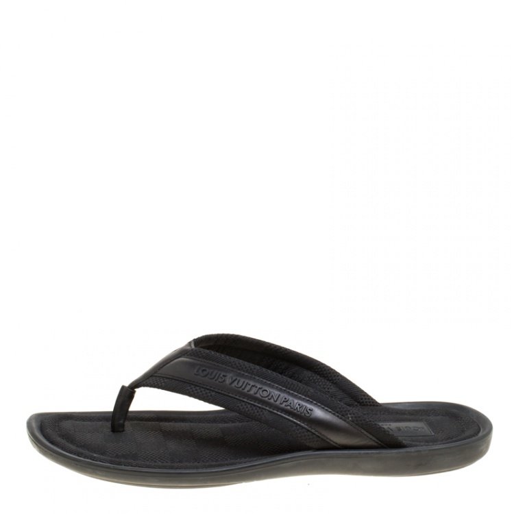 Pre Owned Louis Vuitton Black Damier Canvas and Leather Thong Sandals Size 43.5
