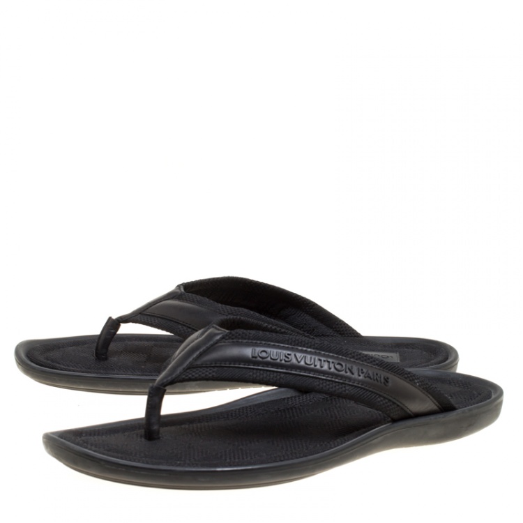Pre Owned Louis Vuitton Black Damier Canvas and Leather Thong Sandals Size 43.5