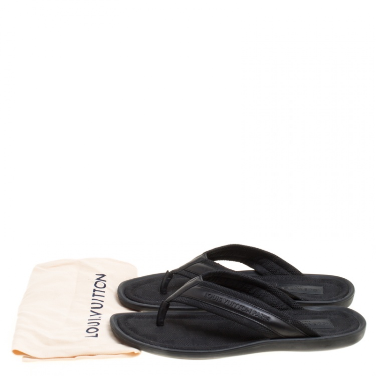 Pre Owned Louis Vuitton Black Damier Canvas and Leather Thong Sandals Size 43.5