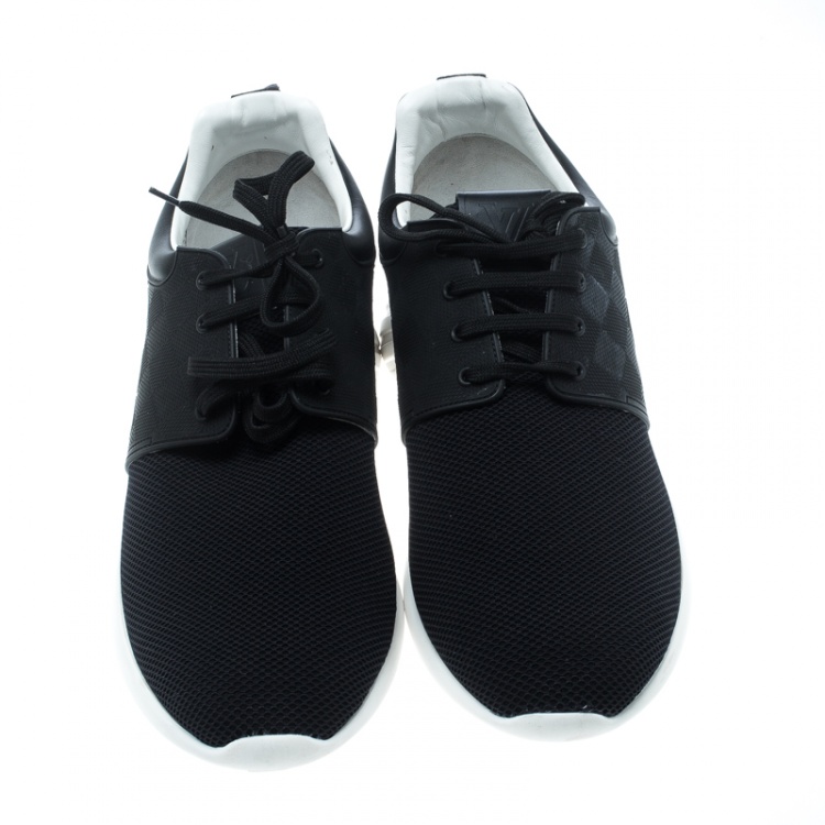 Pre Owned Louis Vuitton Black Mesh and Damier Embossed Rubber Fastlane Sneakers Size 44