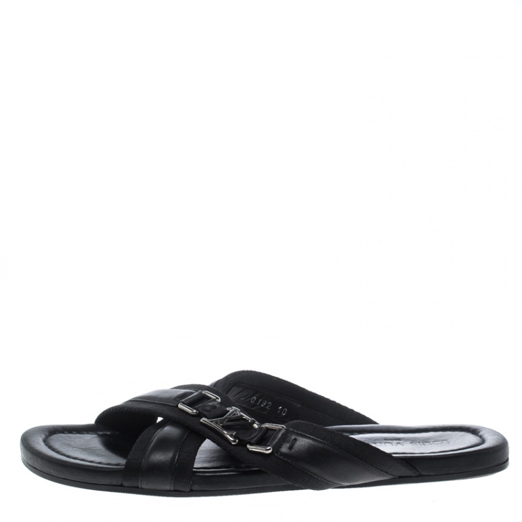 Pre Owned Louis Vuitton Black Leather Criss-Cross Sandals Size 44