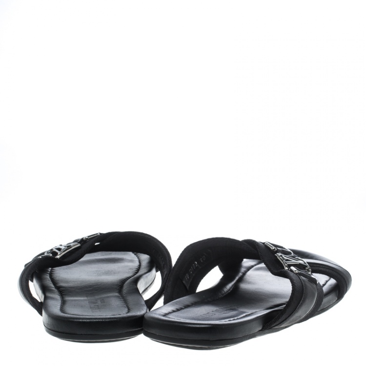 Pre Owned Louis Vuitton Black Leather Criss-Cross Sandals Size 44