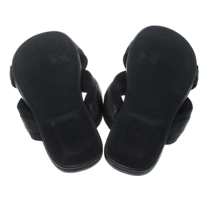 Pre Owned Louis Vuitton Black Leather Criss-Cross Sandals Size 44