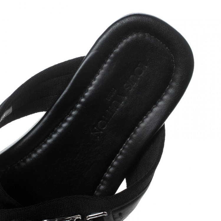 Pre Owned Louis Vuitton Black Leather Criss-Cross Sandals Size 44