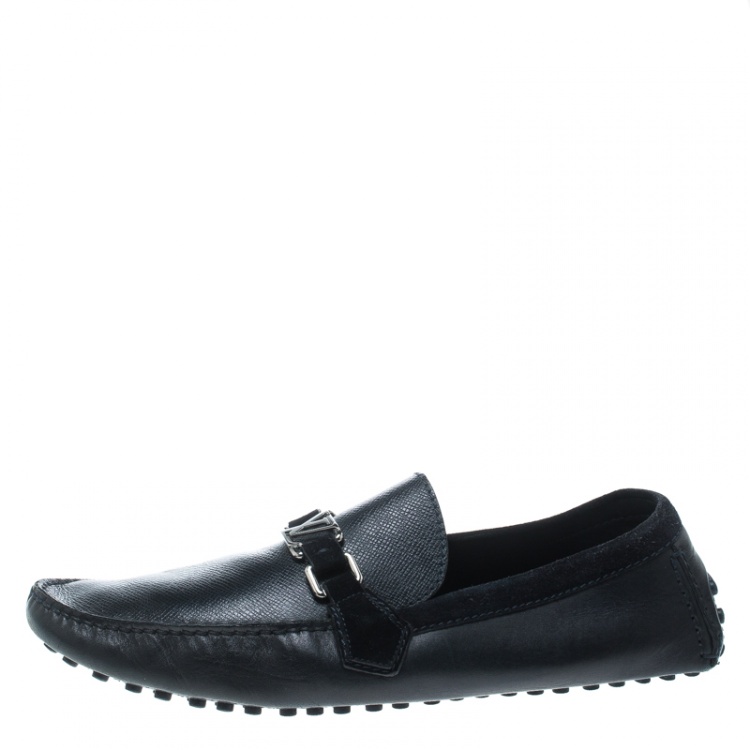 Pre Owned Louis Vuitton Black Leather and Suede Hockenheim Loafers Size 44.5
