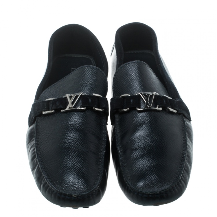 Pre Owned Louis Vuitton Black Leather and Suede Hockenheim Loafers Size 44.5