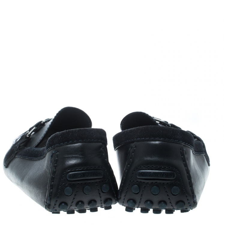 Pre Owned Louis Vuitton Black Leather and Suede Hockenheim Loafers Size 44.5