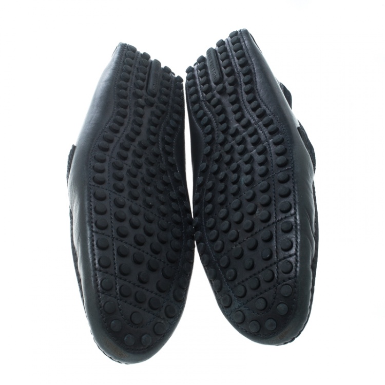 Pre Owned Louis Vuitton Black Leather and Suede Hockenheim Loafers Size 44.5