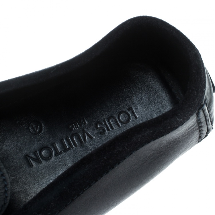 Pre Owned Louis Vuitton Black Leather and Suede Hockenheim Loafers Size 44.5
