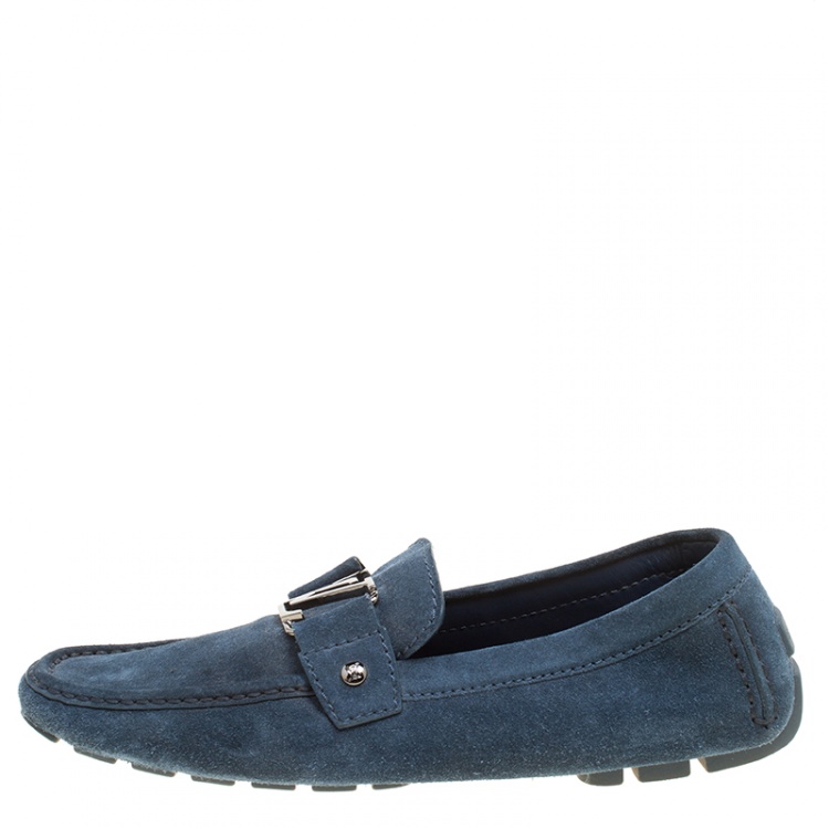 Pre Owned Louis Vuitton Blue Suede Monte Carlo Loafers Size 41