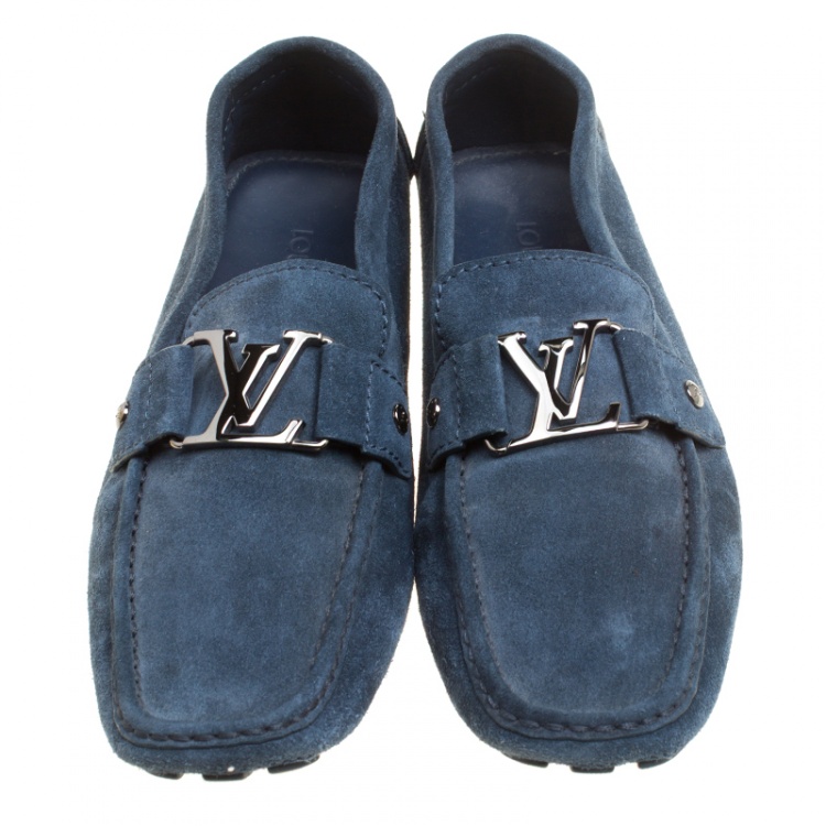 Pre Owned Louis Vuitton Blue Suede Monte Carlo Loafers Size 41