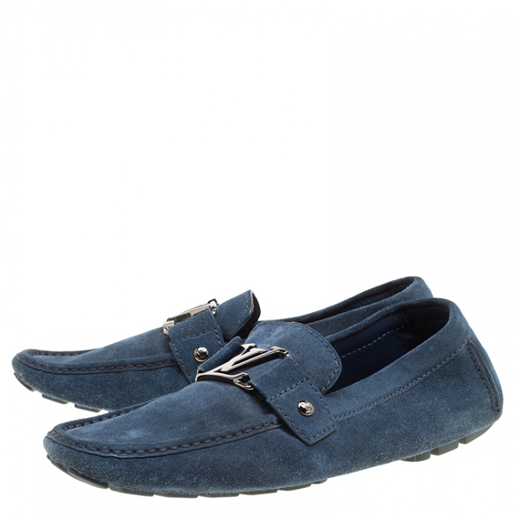 Pre Owned Louis Vuitton Blue Suede Monte Carlo Loafers Size 41