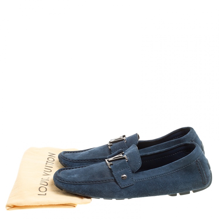 Pre Owned Louis Vuitton Blue Suede Monte Carlo Loafers Size 41