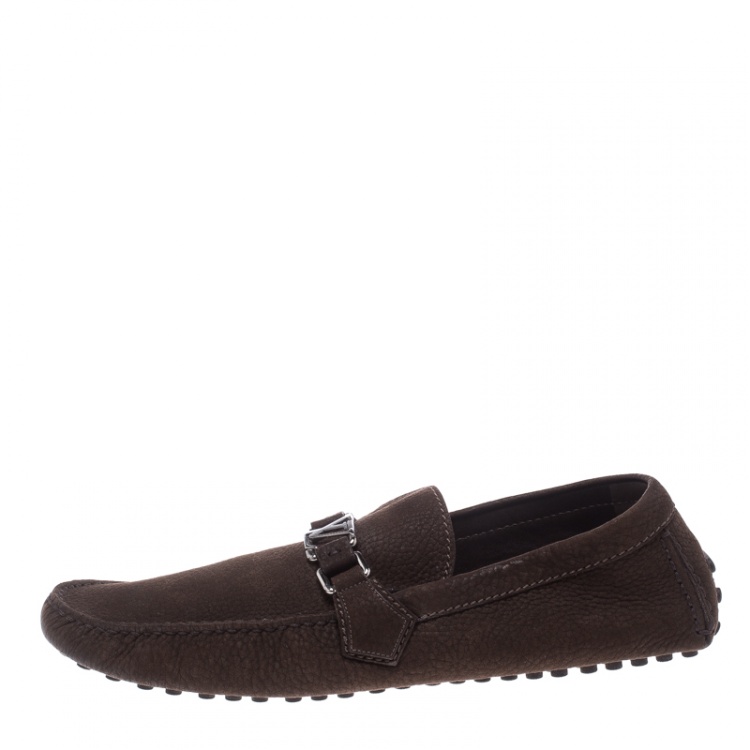 Pre Owned Louis Vuitton Brown Nubuck Leather Hockenheim Loafers Size 44.5
