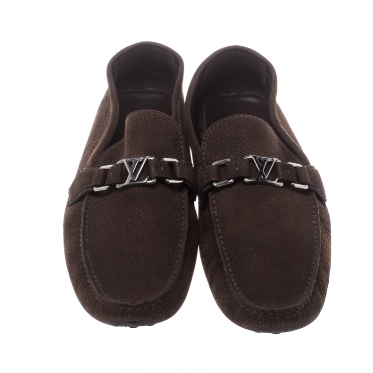 Pre Owned Louis Vuitton Brown Nubuck Leather Hockenheim Loafers Size 44.5