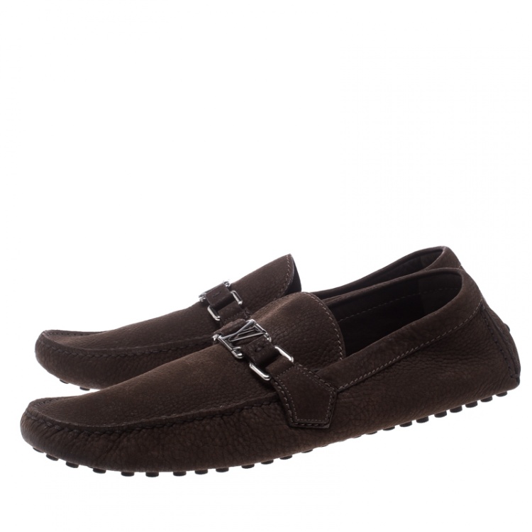 Pre Owned Louis Vuitton Brown Nubuck Leather Hockenheim Loafers Size 44.5