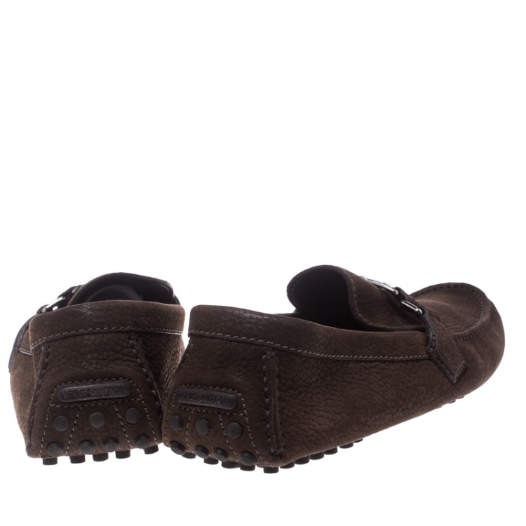 Pre Owned Louis Vuitton Brown Nubuck Leather Hockenheim Loafers Size 44.5