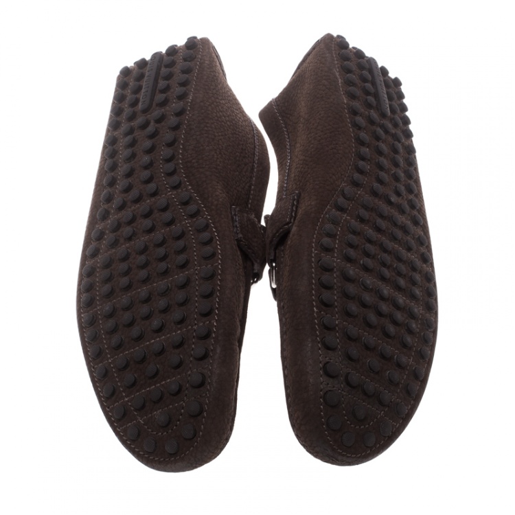 Pre Owned Louis Vuitton Brown Nubuck Leather Hockenheim Loafers Size 44.5
