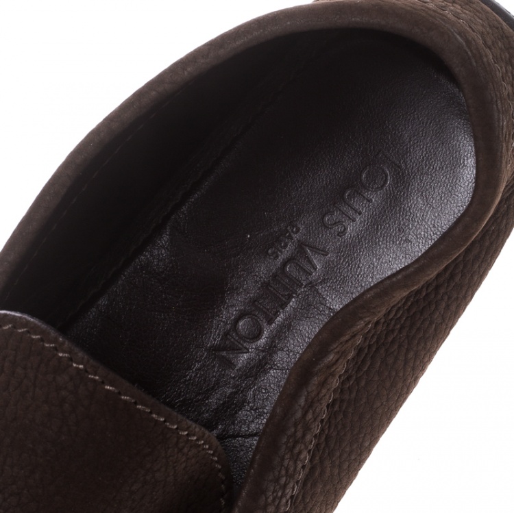 Pre Owned Louis Vuitton Brown Nubuck Leather Hockenheim Loafers Size 44.5